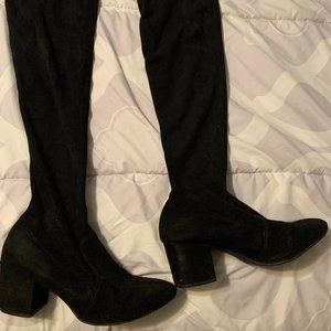 Over the knee black heeled boots, Size 9